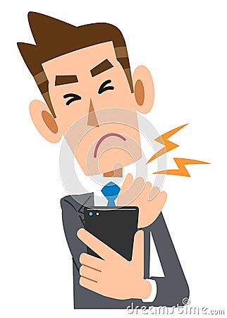 Businessman who suffers from stiff shoulders due to overuse of smartphone Vector Illustration