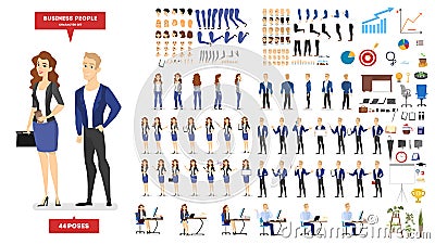 Businessman and woman character in suit set for animation. Vector Illustration