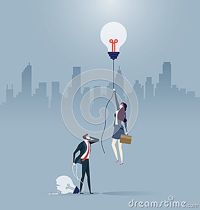Businessman and woman created different ideas but only one is having success Vector Illustration