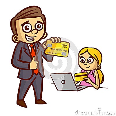Businessman Woman Credit Card Vector Illustration