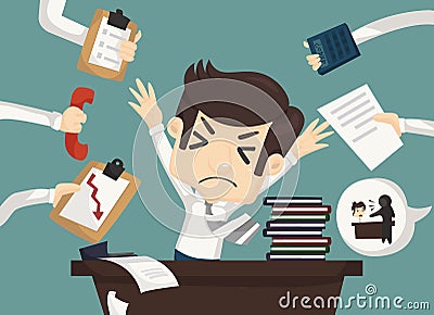 Businessman work hard and busy Vector Illustration
