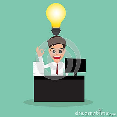 Businessman work hard and have idea Vector Illustration