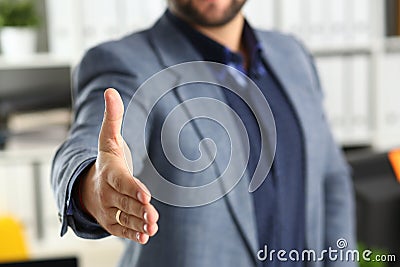 Businessman work in office lend hand ahead closeup Stock Photo