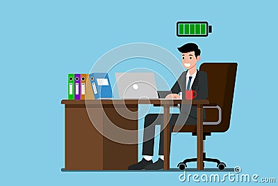 Businessman work very happy with fully energy. Vector Illustration