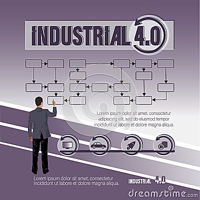 Businessman is working on a circuit. INDUSTRIAL 4.0. Vector Illustration