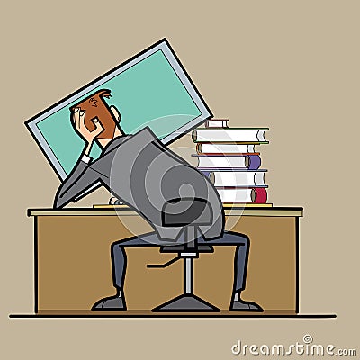 Businessman working at a computer, curve posture Vector Illustration