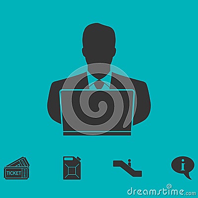 Businessman Working on Computer icon flat Vector Illustration