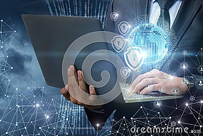 Businessman working at a computer . Stock Photo