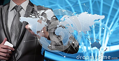 Businessman working with digital object, business globalization Stock Photo