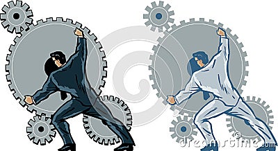 Businessman working gears. Vector Illustration