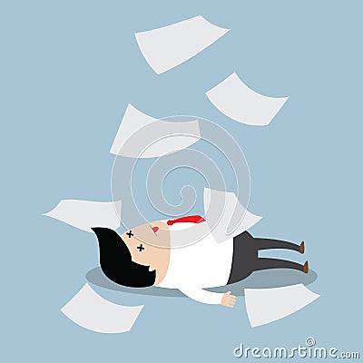 Businessman working hard until faint Vector Illustration