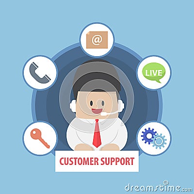 Businessman working with a headset in a call centre Vector Illustration