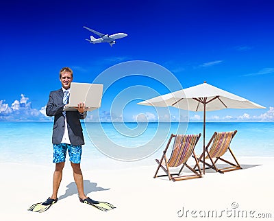 Businessman Working in his Vacation Stock Photo