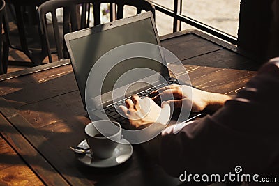 Businessman working with laptop Success, knowledge, victory, mo Stock Photo