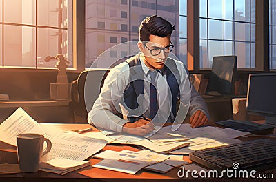 Businessman working in office. Business concept. 3D rendering. Stock Photo