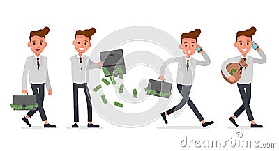 Businessman working in office and different poses character vector design no3 Vector Illustration