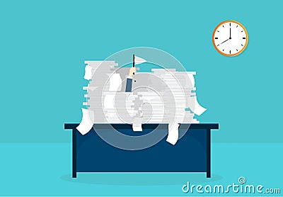 Businessman working in the office. A lot of paper work on table . Important documents. Vector illustration design Cartoon Illustration