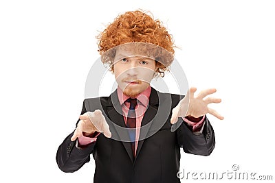 Businessman working with something imaginary Stock Photo