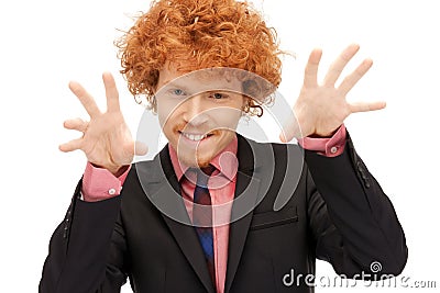 Businessman working with something imaginary Stock Photo