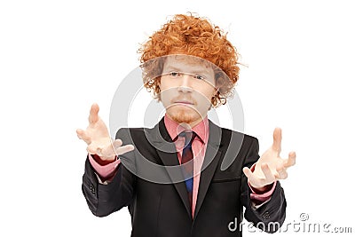 Businessman working with something imaginary Stock Photo