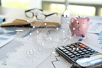 Businessman working using a calculator finance accounting concept achievement to balance man assistant accounting Stock Photo
