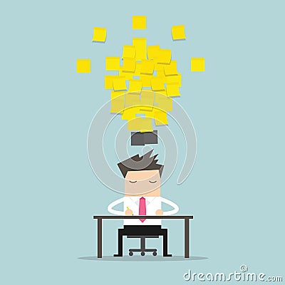 Businessman working with yellow stick note light bulb idea. vector Vector Illustration