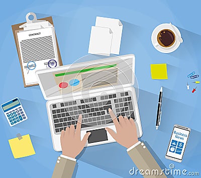 Businessman Workplace Desk Vector Illustration