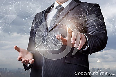 Businessman works on the Internet with e-mail Stock Photo
