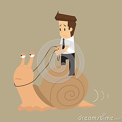 Businessman works slowly like snail Vector Illustration