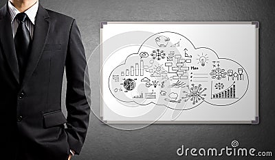 Businessman write some ideas on whiteboard Stock Photo