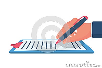 Businessman writes a business document. Vector Illustration