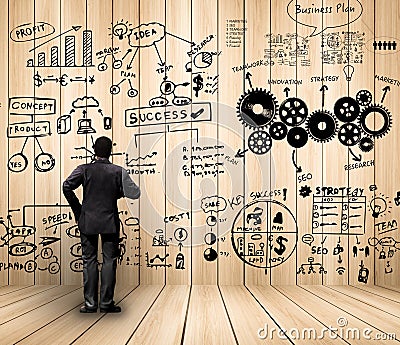 Businessman writing business plan Stock Photo