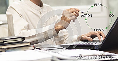 Businessman writing graph diagram Plan DO CHECK Action at workplace in office Stock Photo