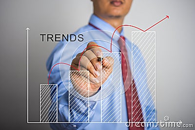 Businessman writing growth bar chart. Trend concept Stock Photo