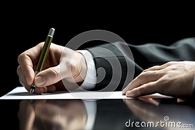 Businessman writing a letter or signing Stock Photo