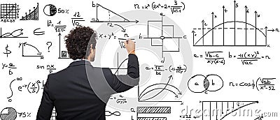 Businessman writing math formulas Stock Photo