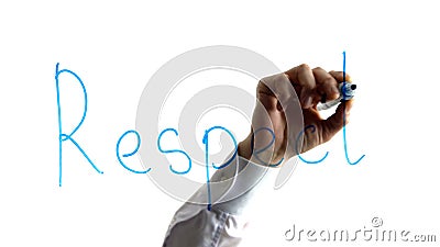 Businessman writing respect word on glass, administration process, organization Stock Photo