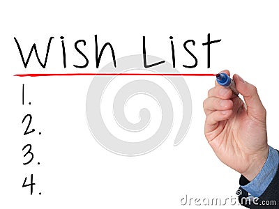 Businessman is writing wish lists on whiteboard Stock Photo