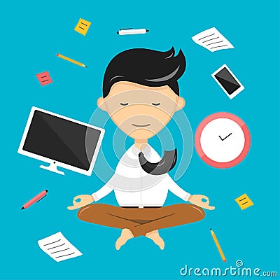 Businessman yoga mediation. relaxation in sky Vector Illustration