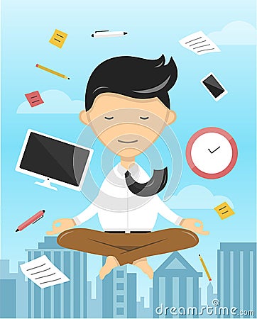 Businessman yoga meditating flat illustration Cartoon Illustration