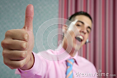 Businessman young with okay hand sign Stock Photo
