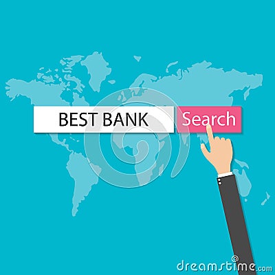 Businessmans hand pressing internet browser red search button best bank, vector Vector Illustration