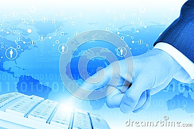 Businessmans hand touching keyboard Stock Photo