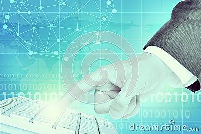 Businessmans hand touching keyboard Stock Photo