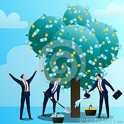 Businessmans look after monetary tree Vector Illustration