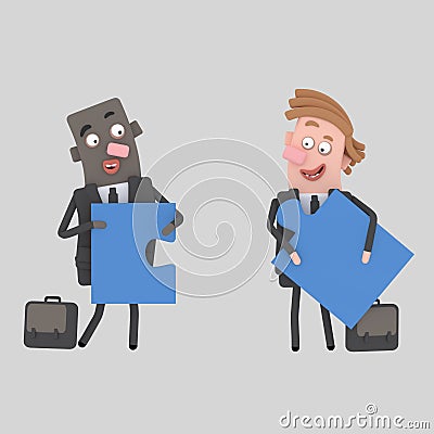 Businessmen agree. Puzzles fit. Cartoon Illustration