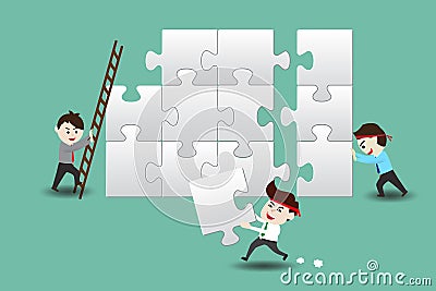 Businessmen assembling pieces of a puzzle Vector Illustration