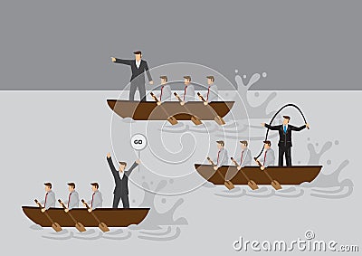 Businessmen in Boat Rowing Competition Vector Cartoon Illustration Vector Illustration