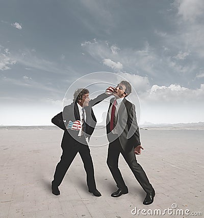 Businessmen and boxing challenge Stock Photo