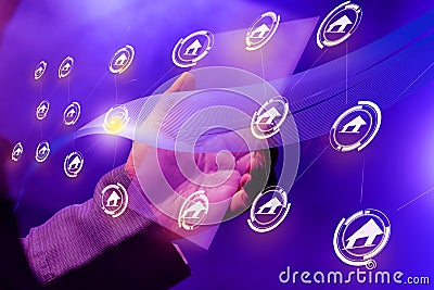 Businessmen build their business networks using virtual digital tablets Stock Photo